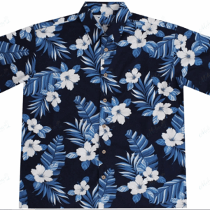 Men’S Navy Blue Hawaiian Shirts With Hibiscus Flowers