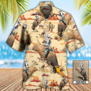 Cowboy Bull Riding Tropical Hawaiian Shirt